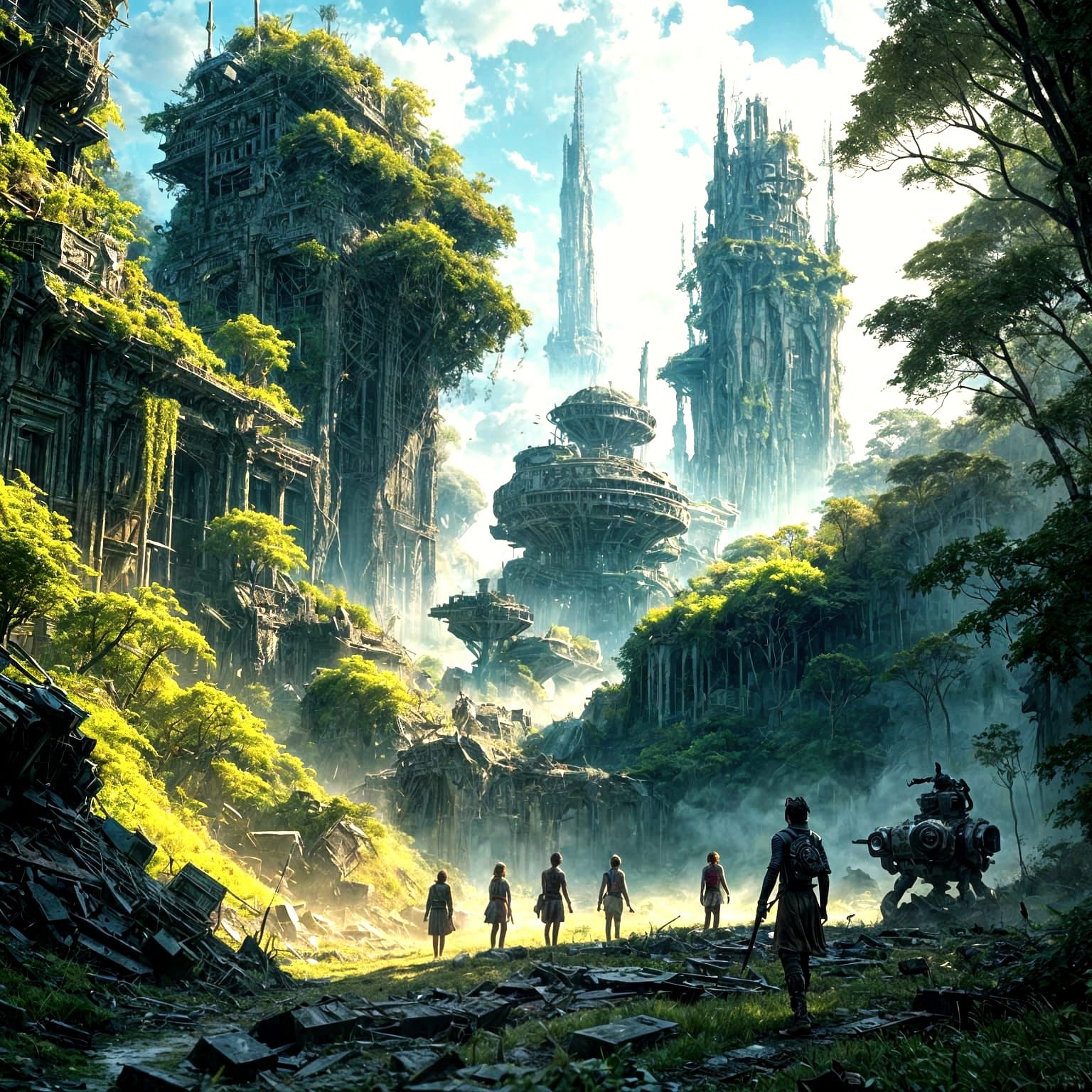 Teenagers Play on Robot in Dystopian City Ruins