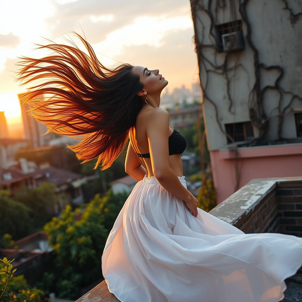 Woman Embracing Freedom at Golden Hour