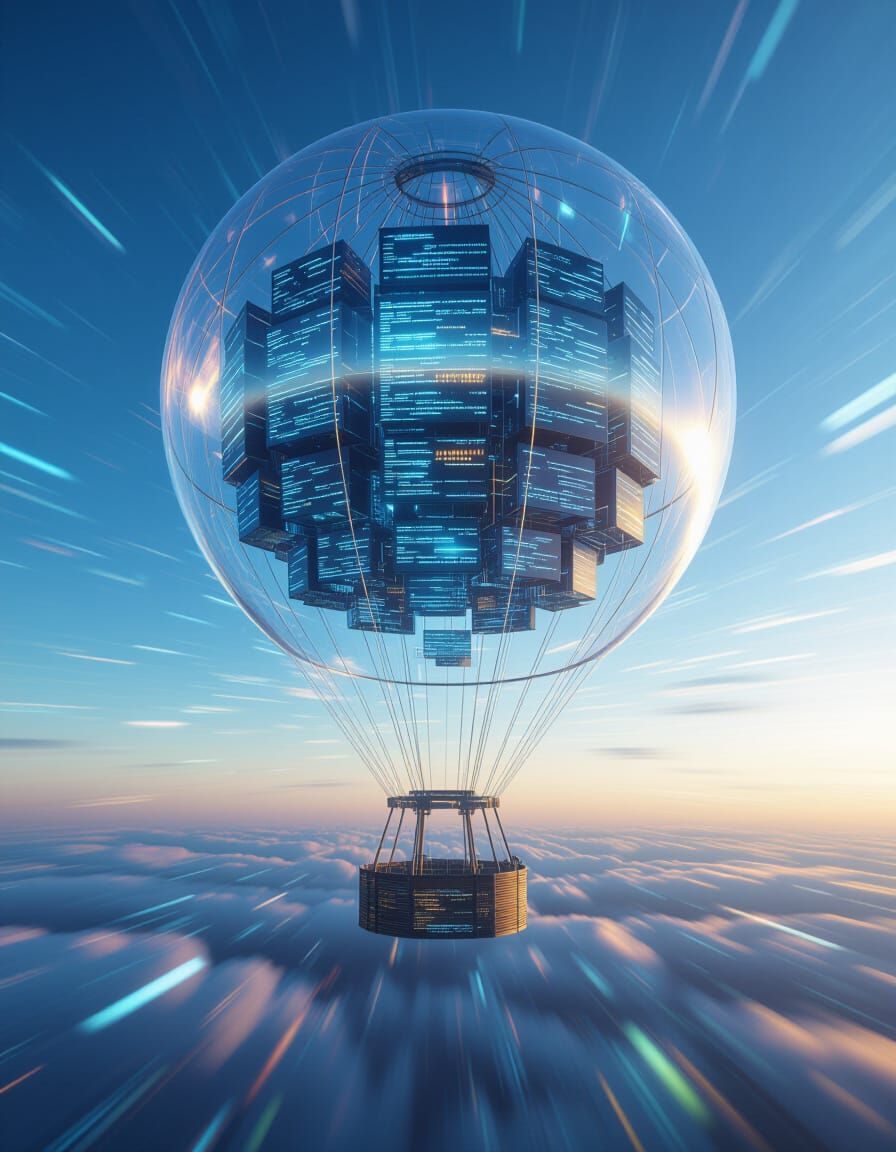 Futuristic Glass Balloon with Server Network