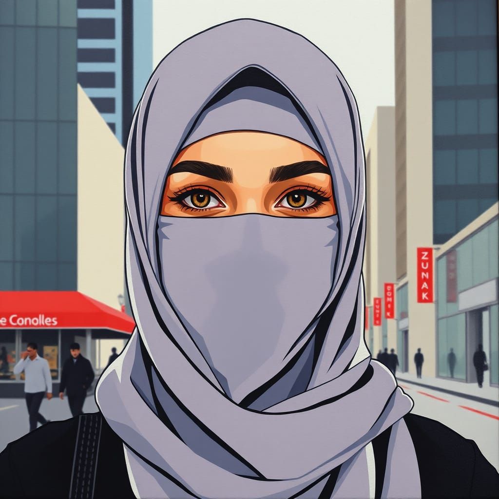 Minimalist Painting of a Proud Niqabi Woman