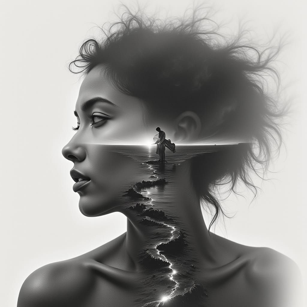 Surreal Cosmic Portrait in Double Exposure