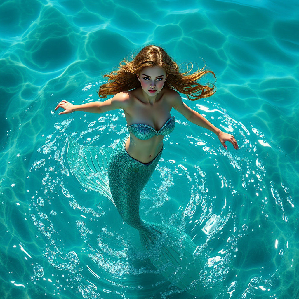 Mermaid with Teal Tail Leaping from Water