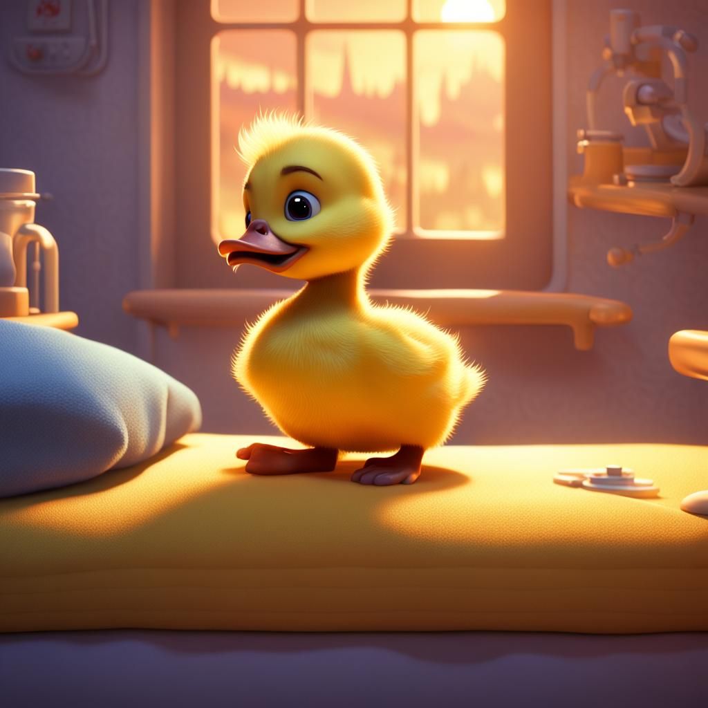 Injured Duckling Recuperating: Pixar Style 3D Art