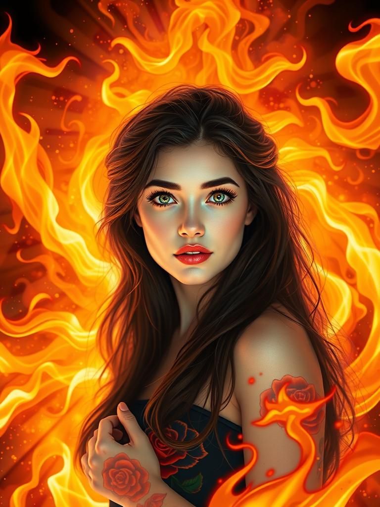 Tattooed Girl with Roses and a Cute Smile