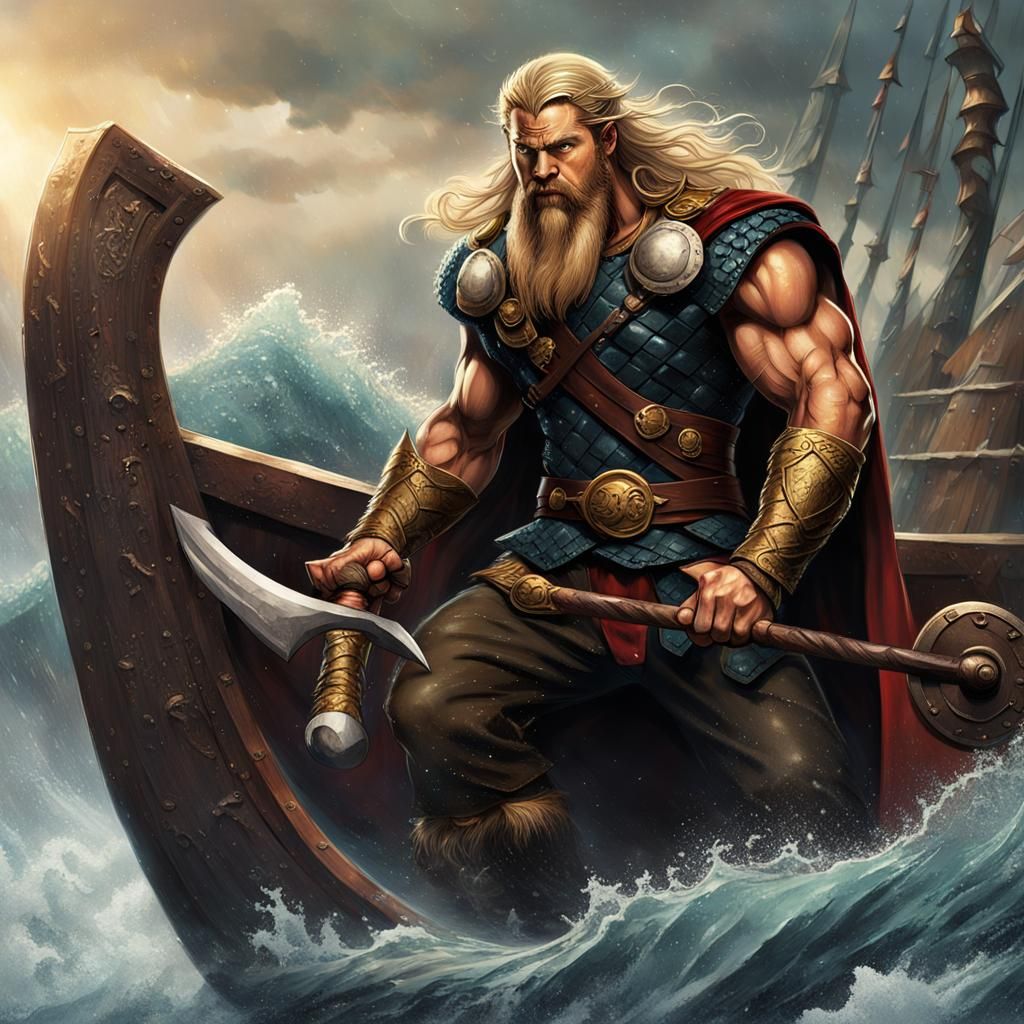 Thor at Helm of Viking Ship, Matte Painting
