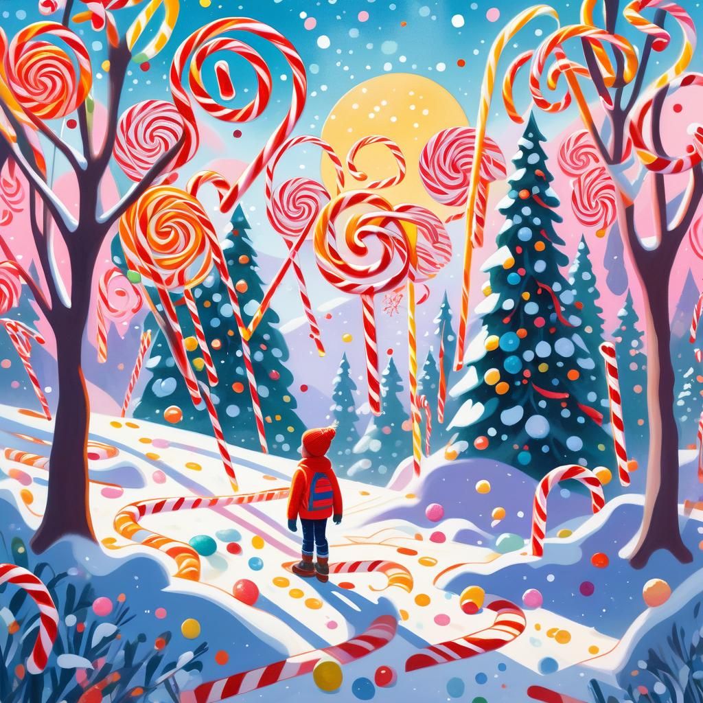 Vibrant Winter Wonderland in Whimsical Gouache Style