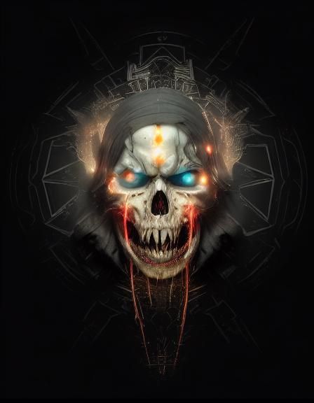 Cybernetic Skull in Gothic Horror Digital Art
