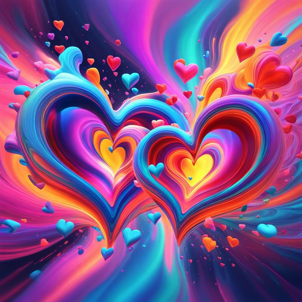 Vibrant Hearts in Dreamlike Fauvist Expressionism