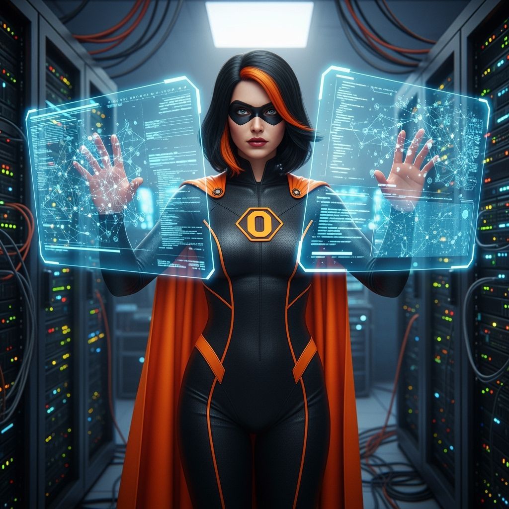 Lady Zero Superhero in Server Room