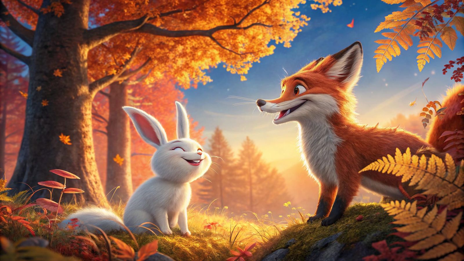 Playful Bunny and Fox Wink in Autumn Forest