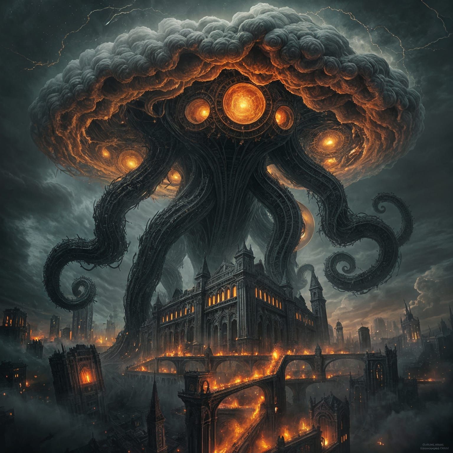 Ethereal Lovecraftian Horror Dominates Desolate Cityscape