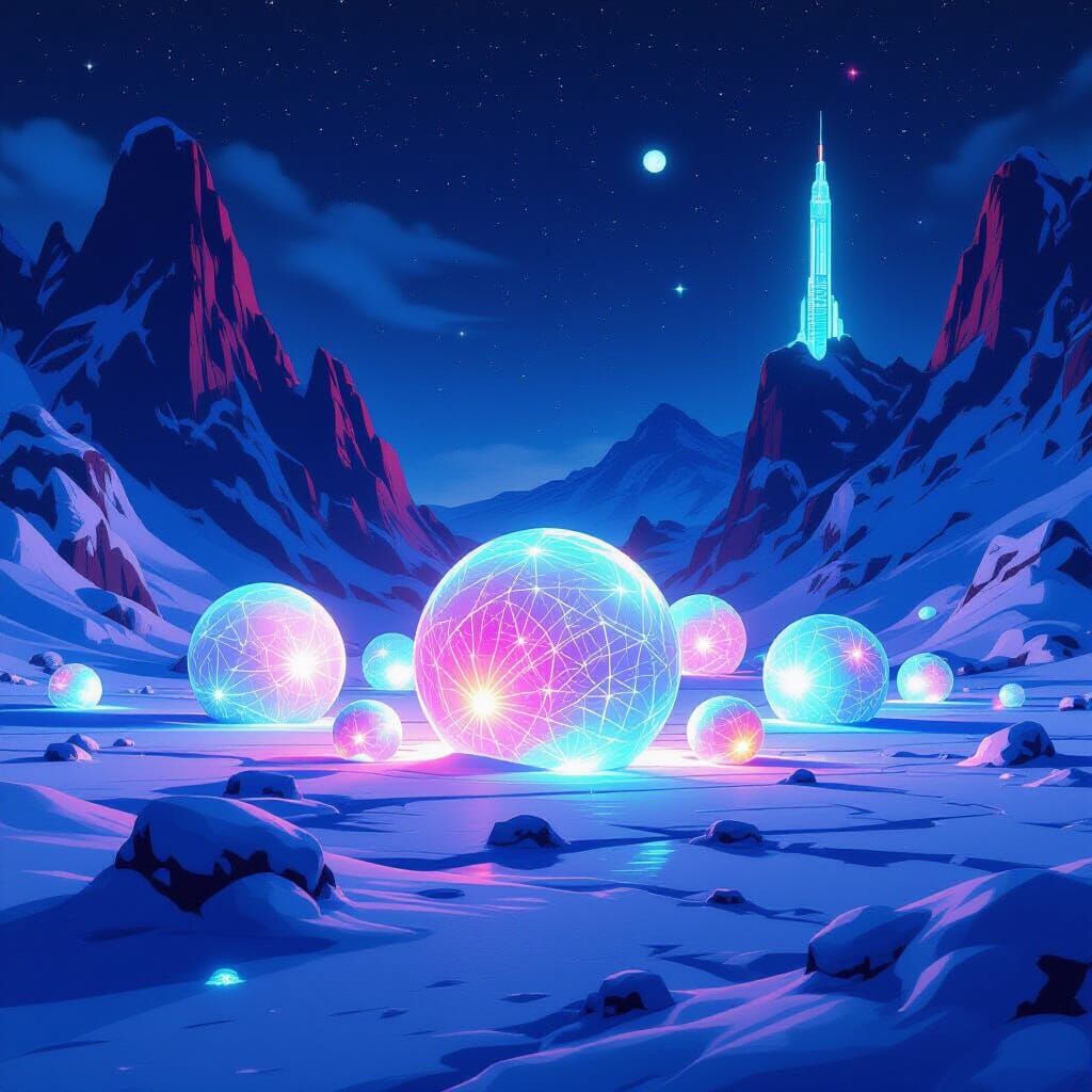 Retro-Futuristic Blaze of Iridescent Snowballs