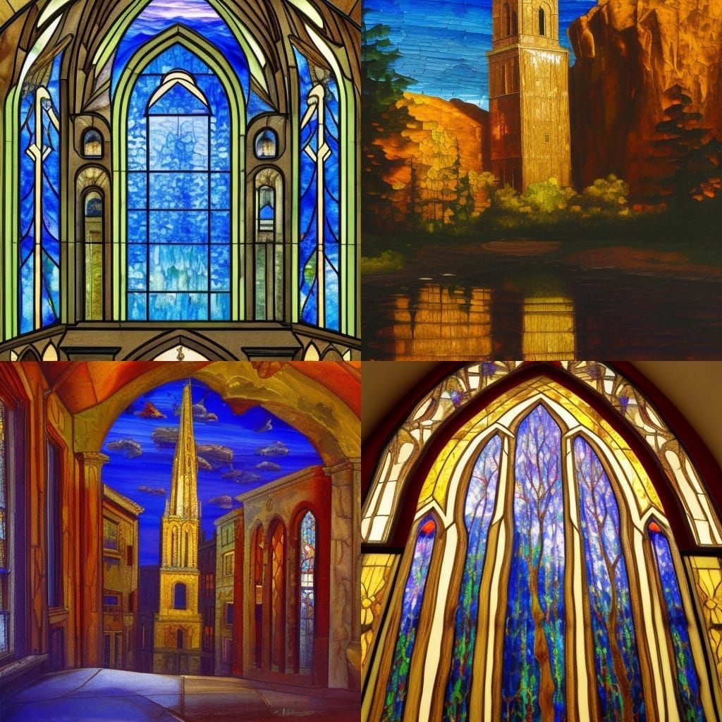 Stained Glass Cathedral in Oil Painting Style