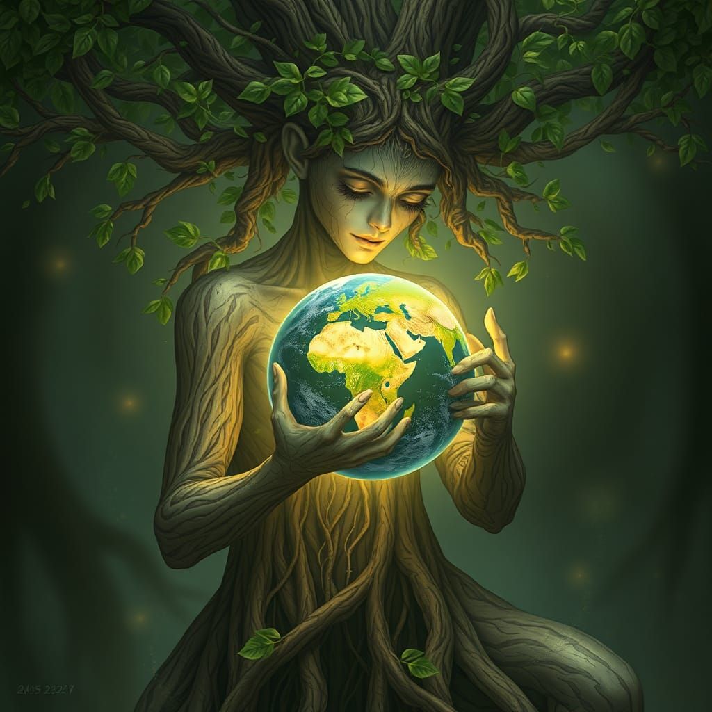 Humanoid Earth Guardian in a Surreal Style