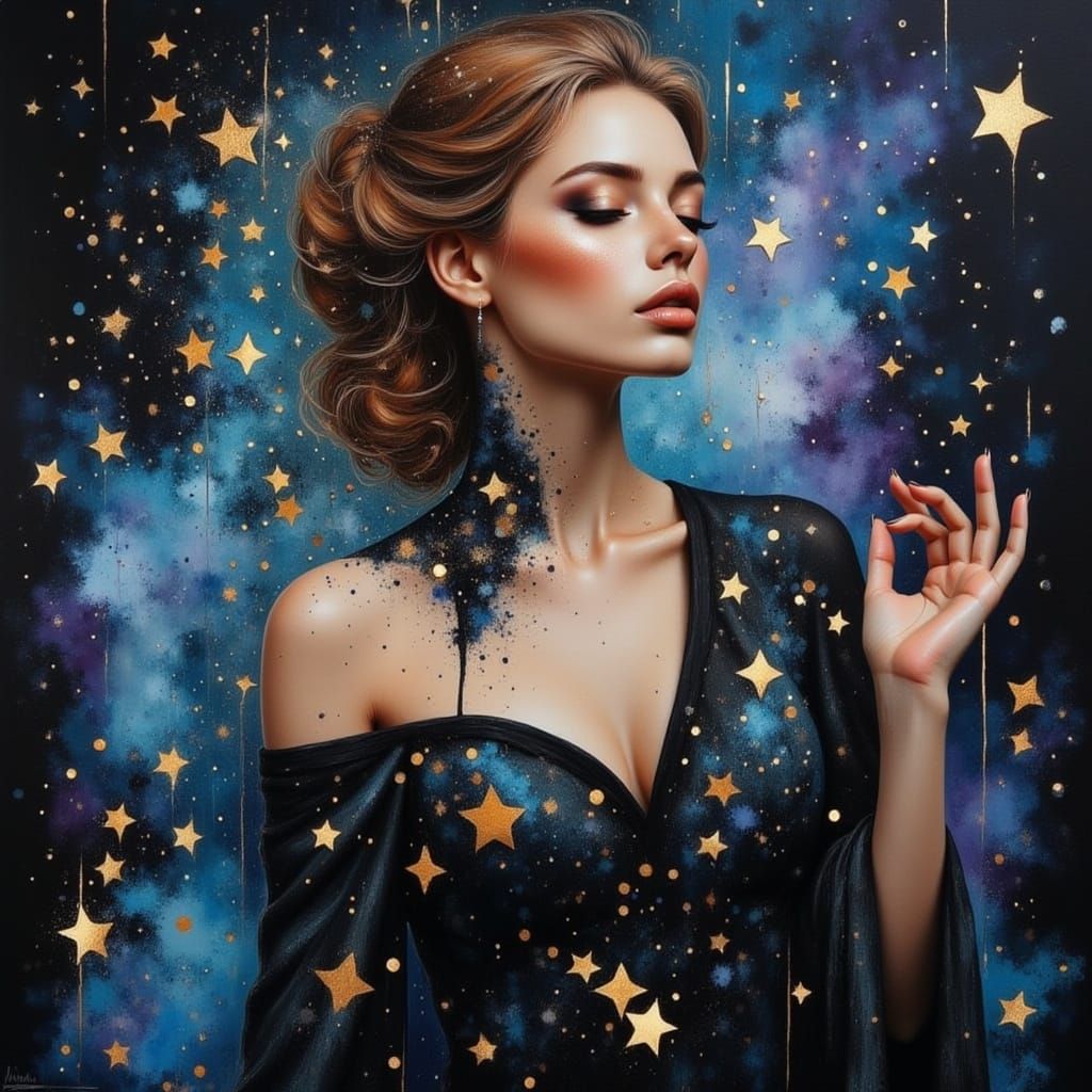 Enchanting Feyre in Liquid Starlight Gown, Beside Handsome R...