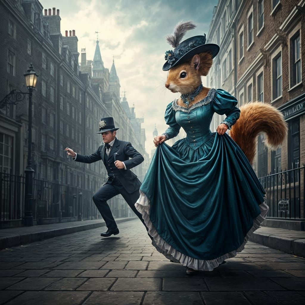 Victorian Policeman Chases Squirrel in London Street