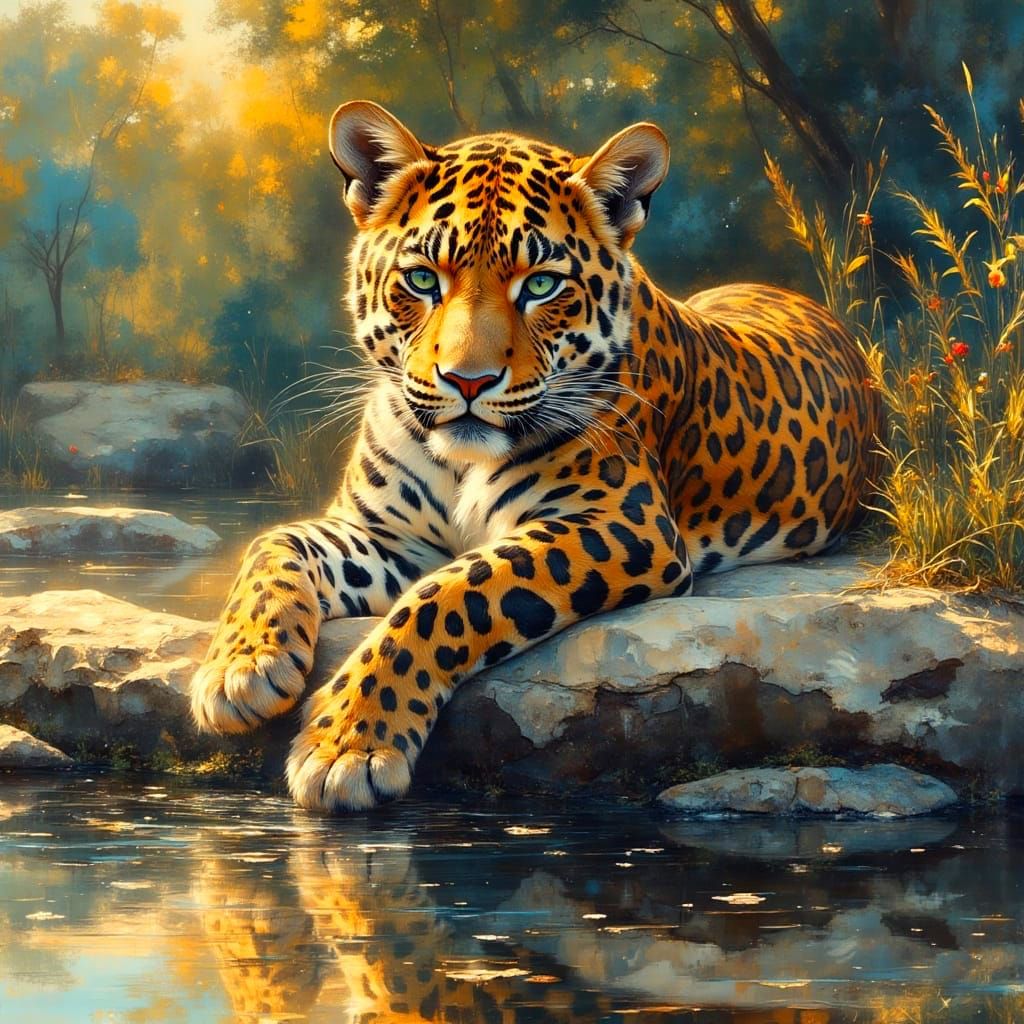 Jaguar's Serene Reflection