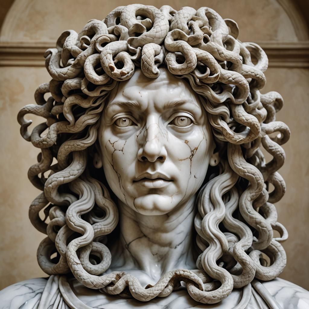 Marble Medusa Statue in Florence: Hyper-Realistic Portrait