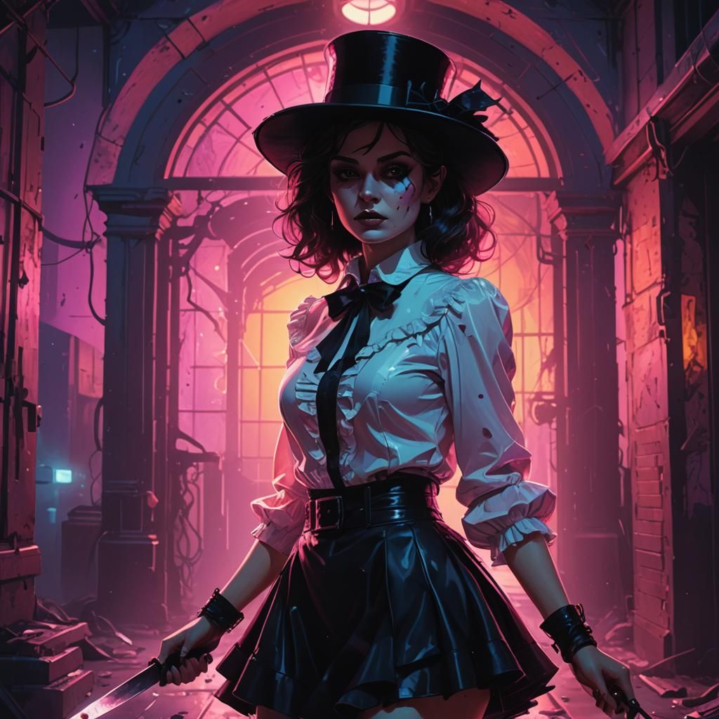 Sci-Fi Serial Killer Silhouette in Synthwave Style