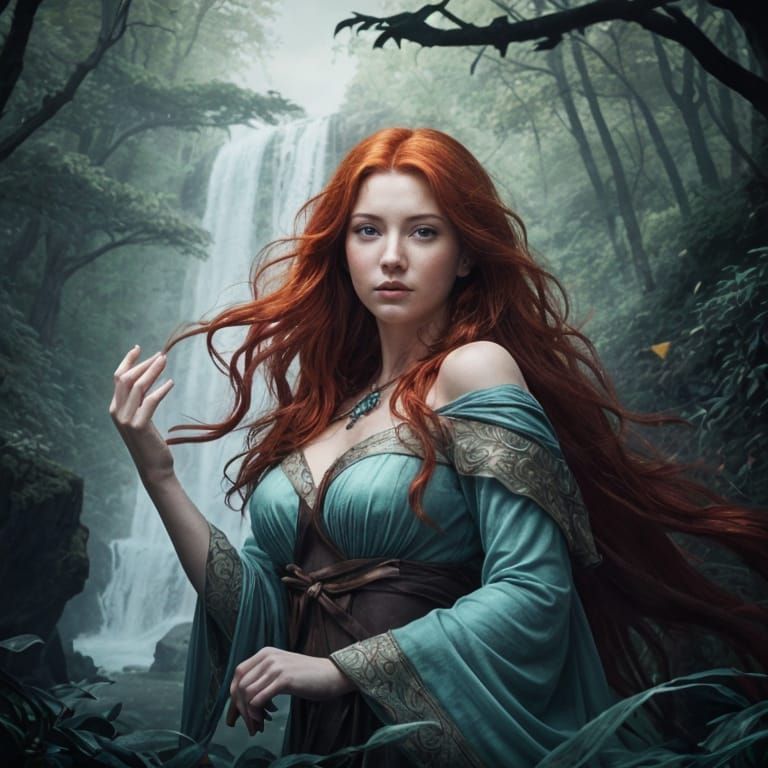 Ethereal Woman with Waterfall Hair in Fantasy Art