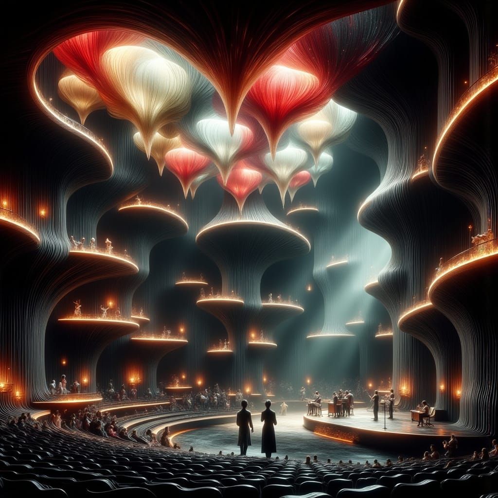 Futuristic Auditorium with Organic Galleries in High-Tech St...