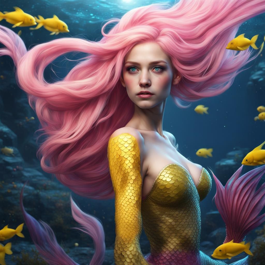 Mermaid with Yellow Hair in Detailed Digital Painting