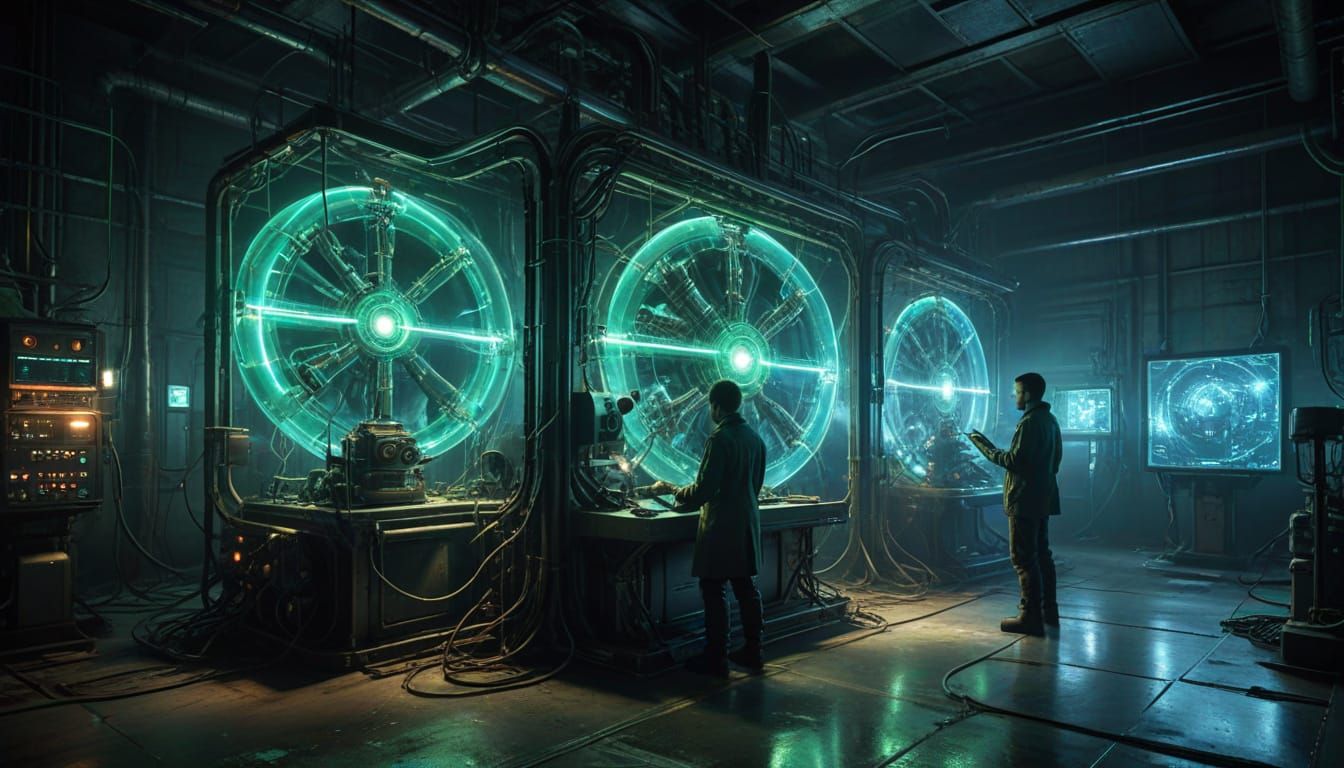Fractal Post-Apocalyptic Lab Scene in Cyberpunk Style