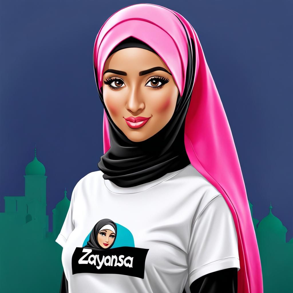 Cartoon Girl Wearing Hijab and Zaynab T-Shirt