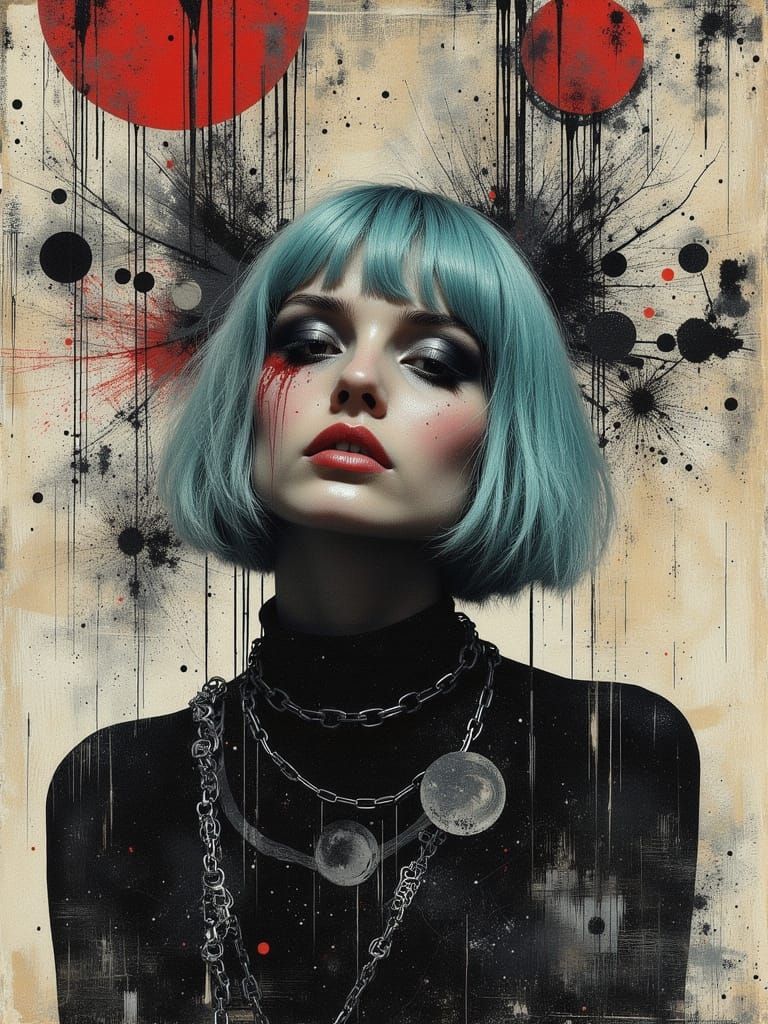 Gothic Portrait of a Melancholic Woman in Abstract Style