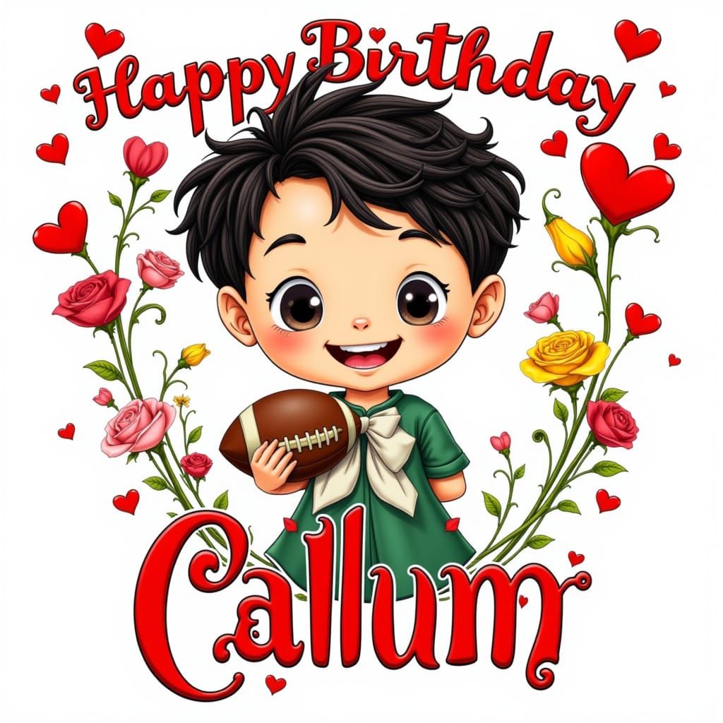 Boy's Birthday Card with Football and Hearts