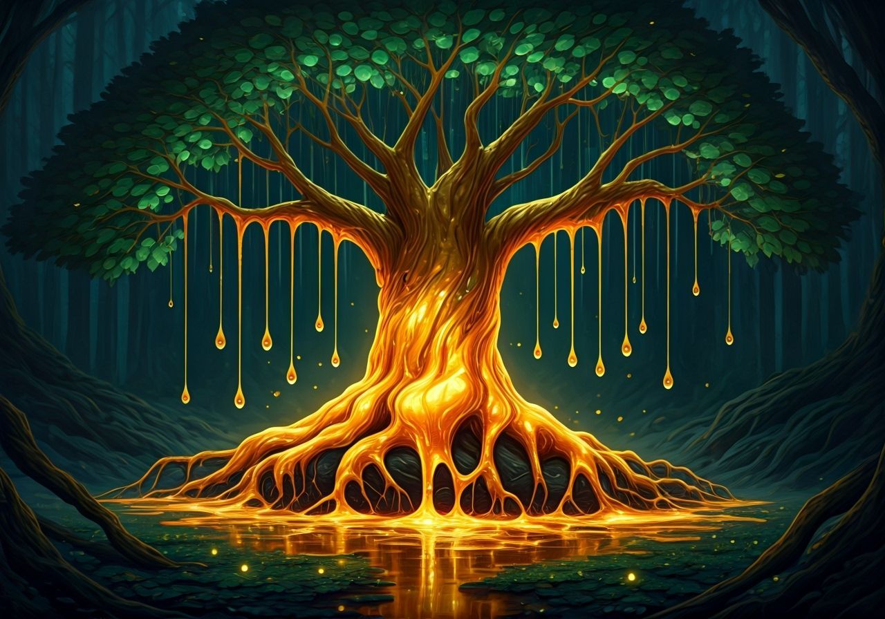 Majestic Honey Tree With Bioluminescent Branches