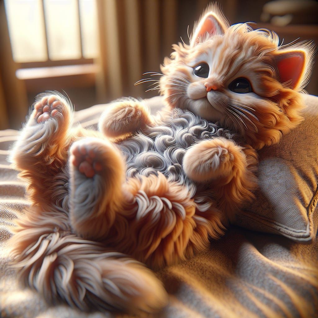 Cute Kitten Relaxing in Sunlight: 3D Rendered Art
