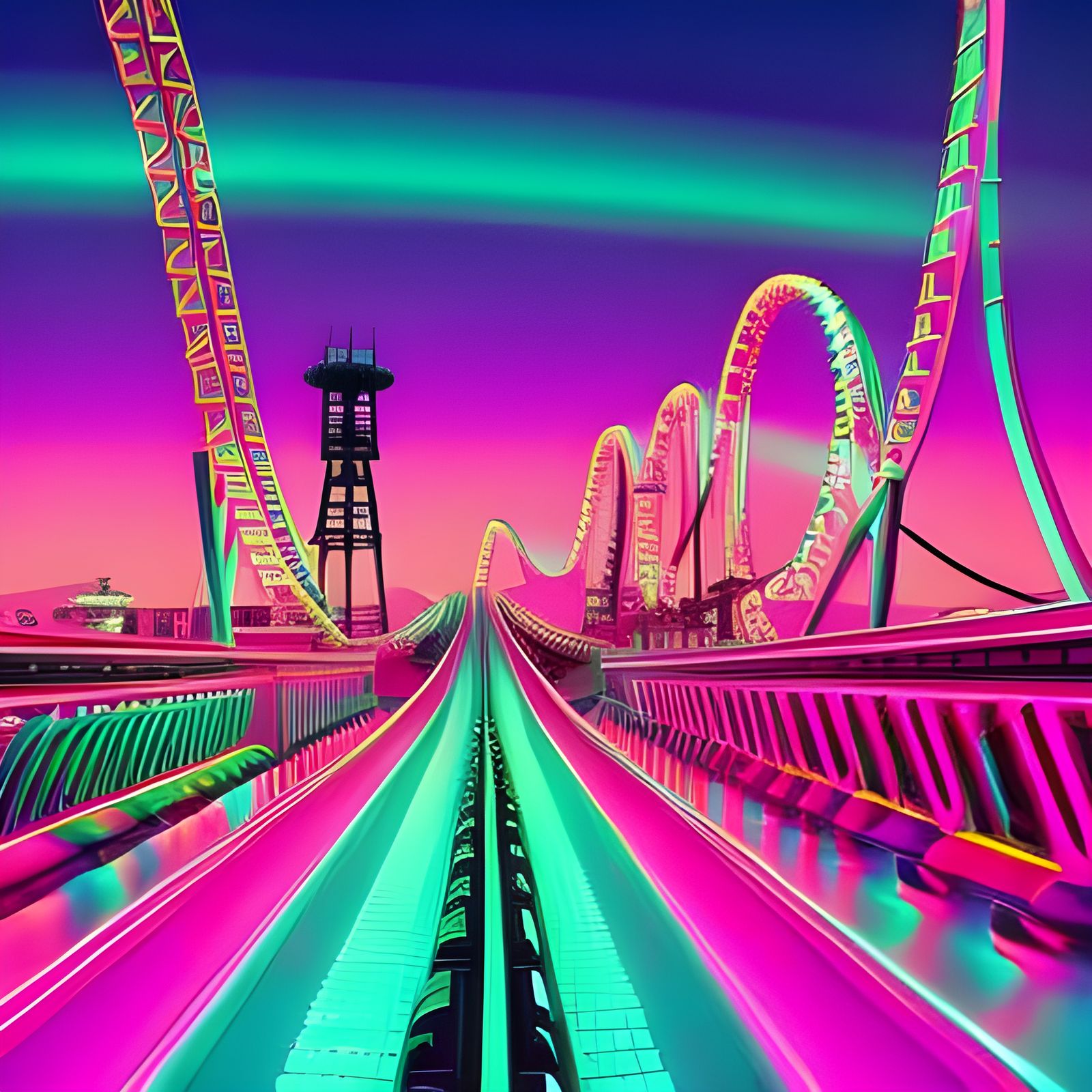 Synthwave Roller Coaster at Night