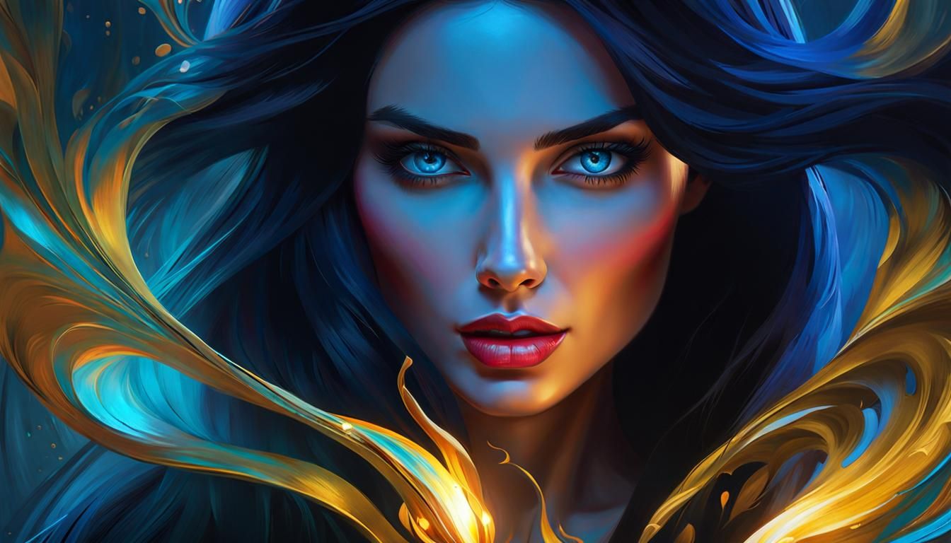 Elegant Woman with Skull: Splash Impressionism Art