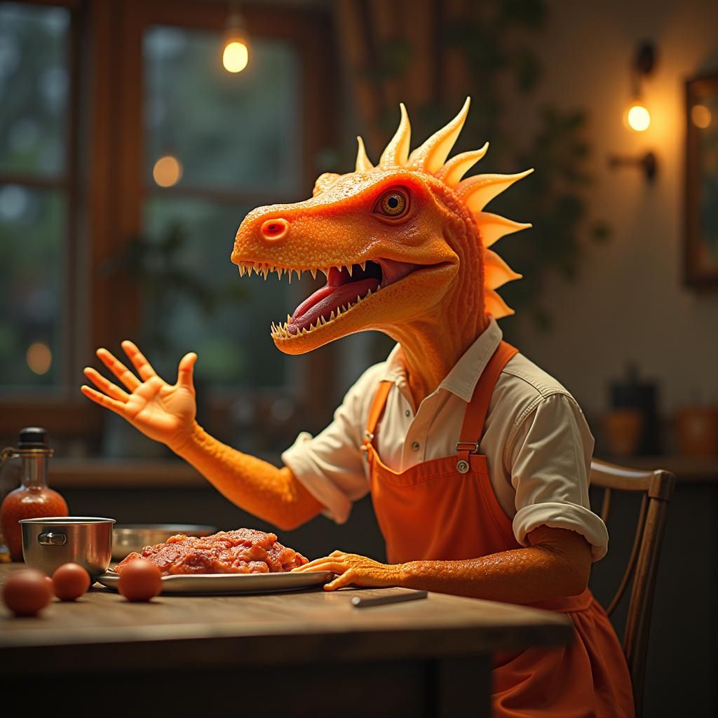 Gelatin Stegosaurus Kitchen Inspired by Beksiński and Giger