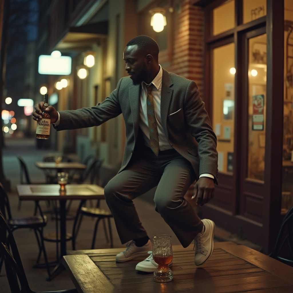 Spirited Baltimore City Nightlife Figure Dances Amidst Empty...