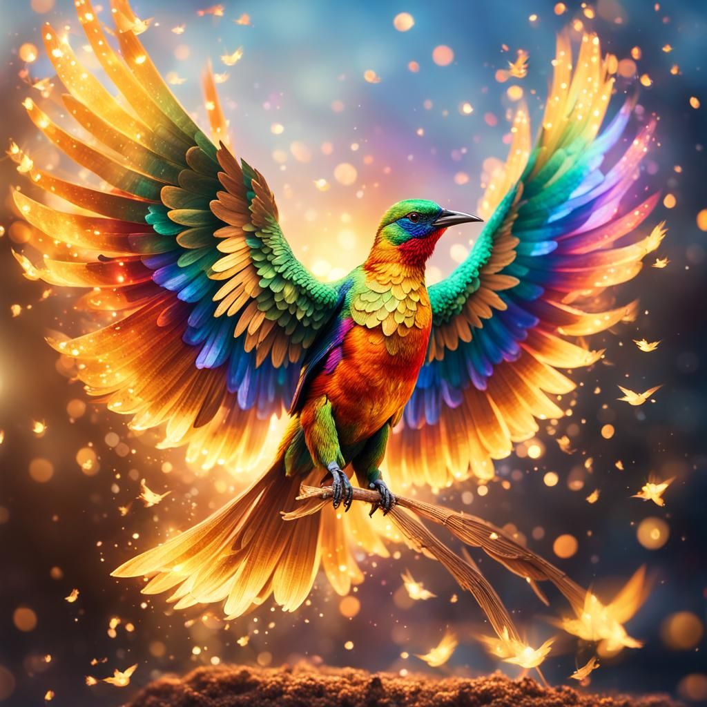 Rainbow Fire with Golden Birds: Professional Photography