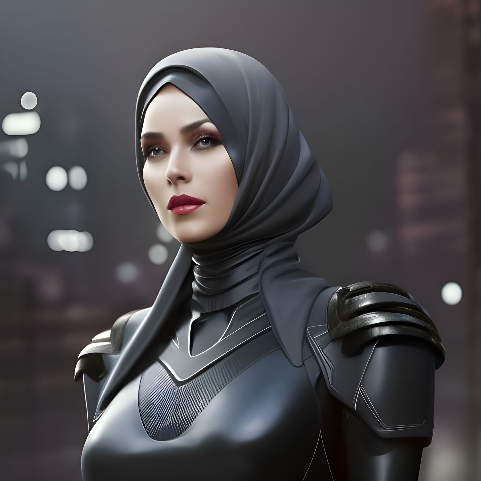 Futuristic German Woman in Armored Hijab, Digital Art