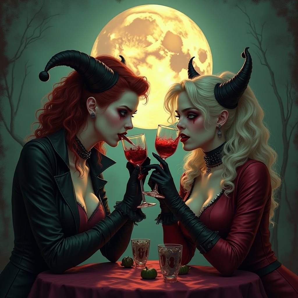Poison Ivy and Harley Quinn as Gothic Vampires