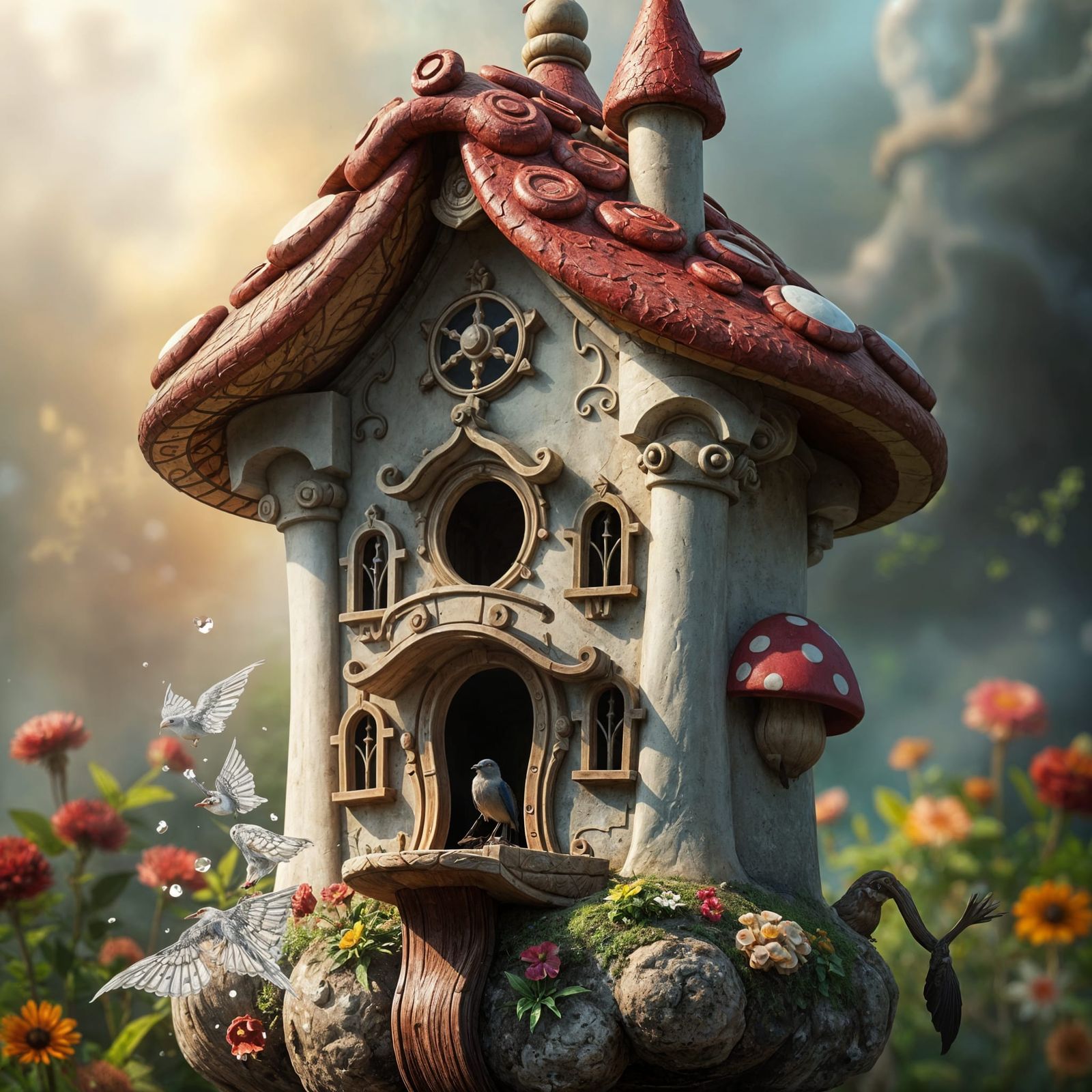 Hyperrealistic Birdhouse Castle Concept Art