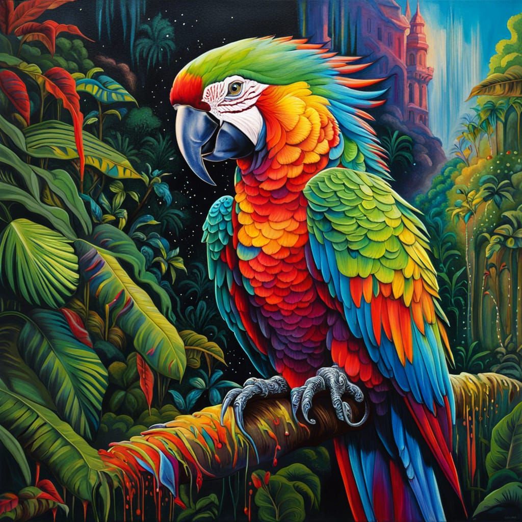 Colorful Parrot Portrait in Jungle Graffiti Art