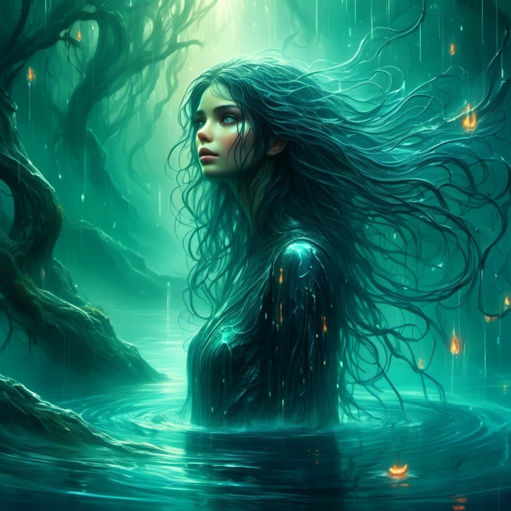 Ethereal Goddess Ascending from Dark Space