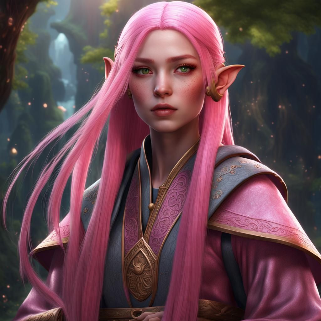 Pink-Haired Elf Girl in Detailed Fantasy Art