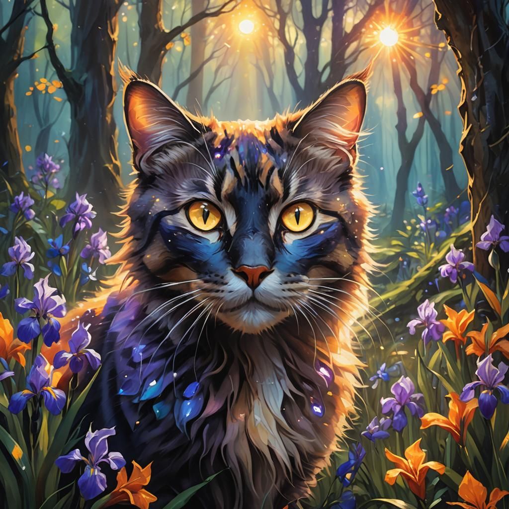 Mystical Cat Eyes Emitting Light Rays as Oil Painting