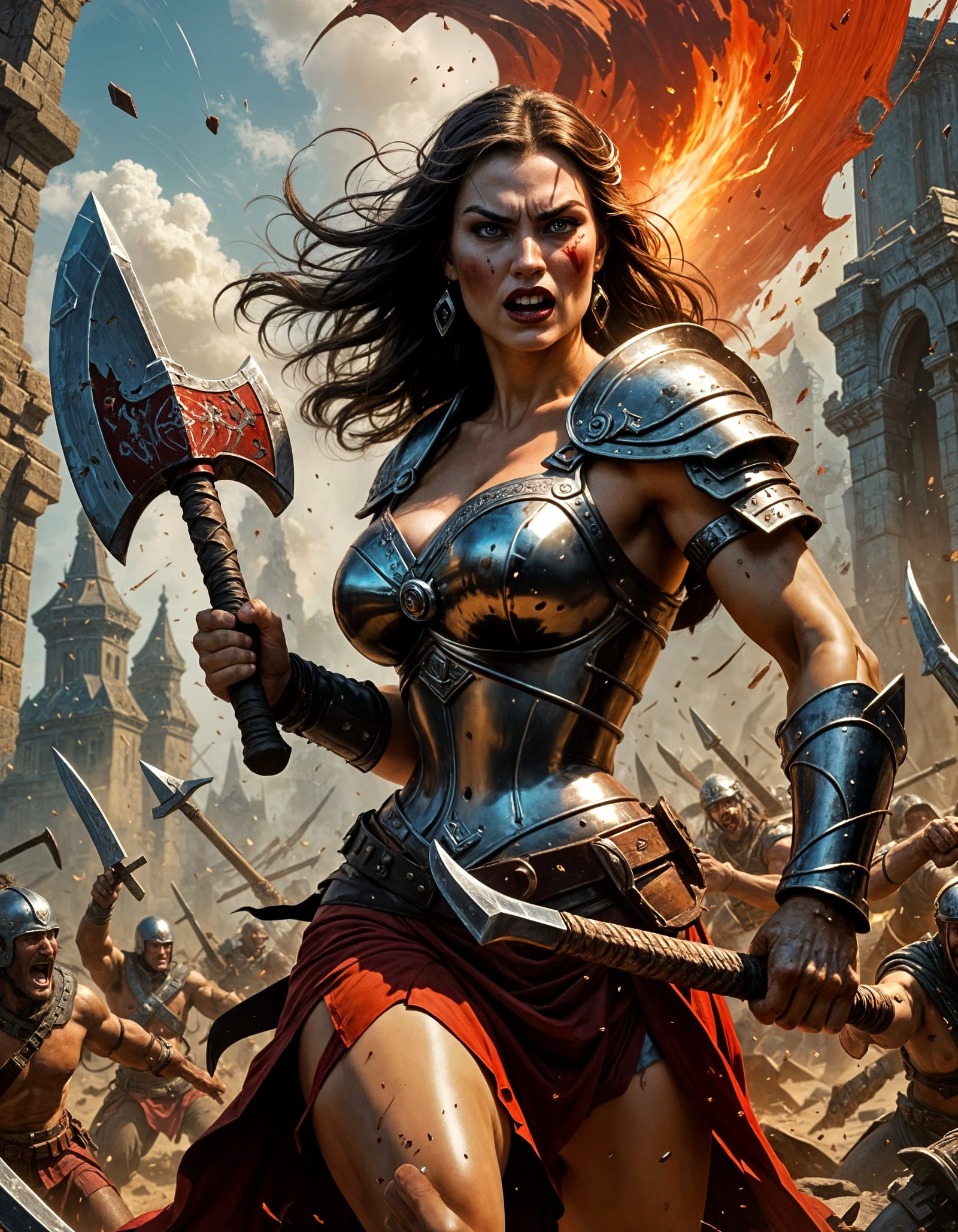 Ethereal Barbarian Warrior Woman in Combat