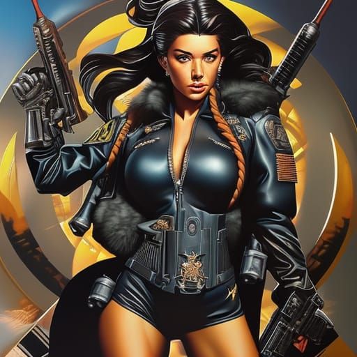 Bomber-Girl Pinup Poster in Hyperrealistic Style