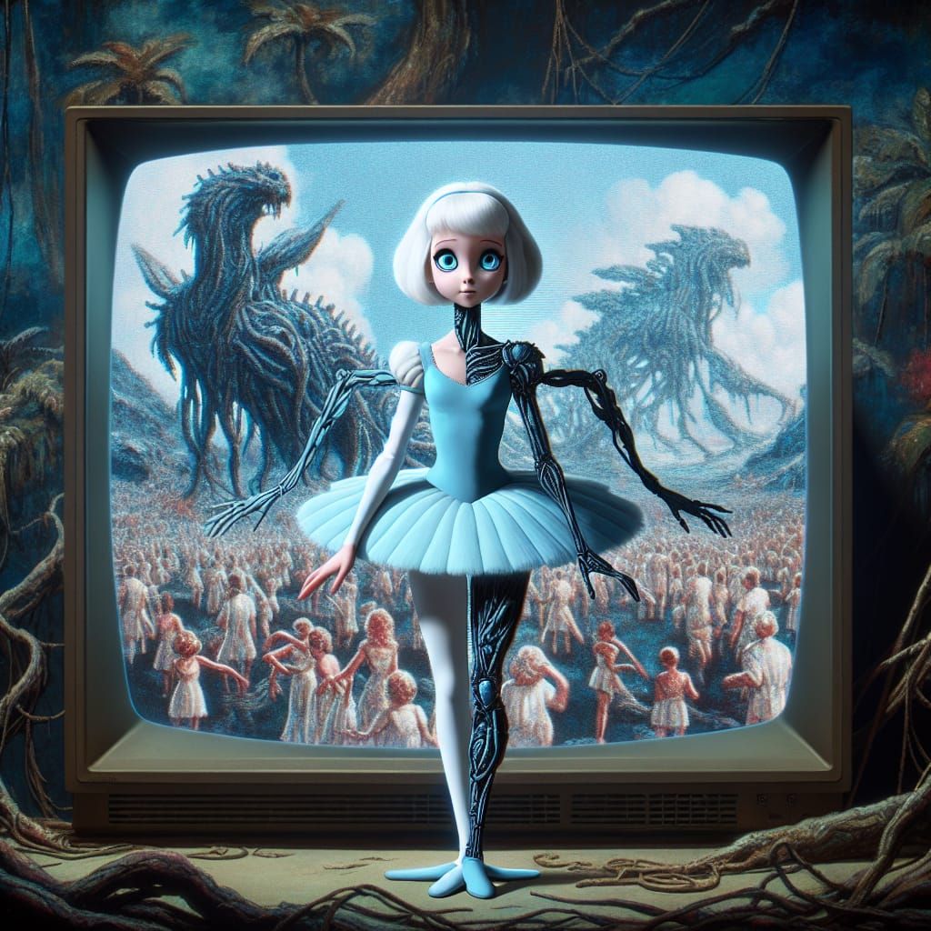 Dreamy Princess in a Surreal Jungle on an Old CRT Monitor