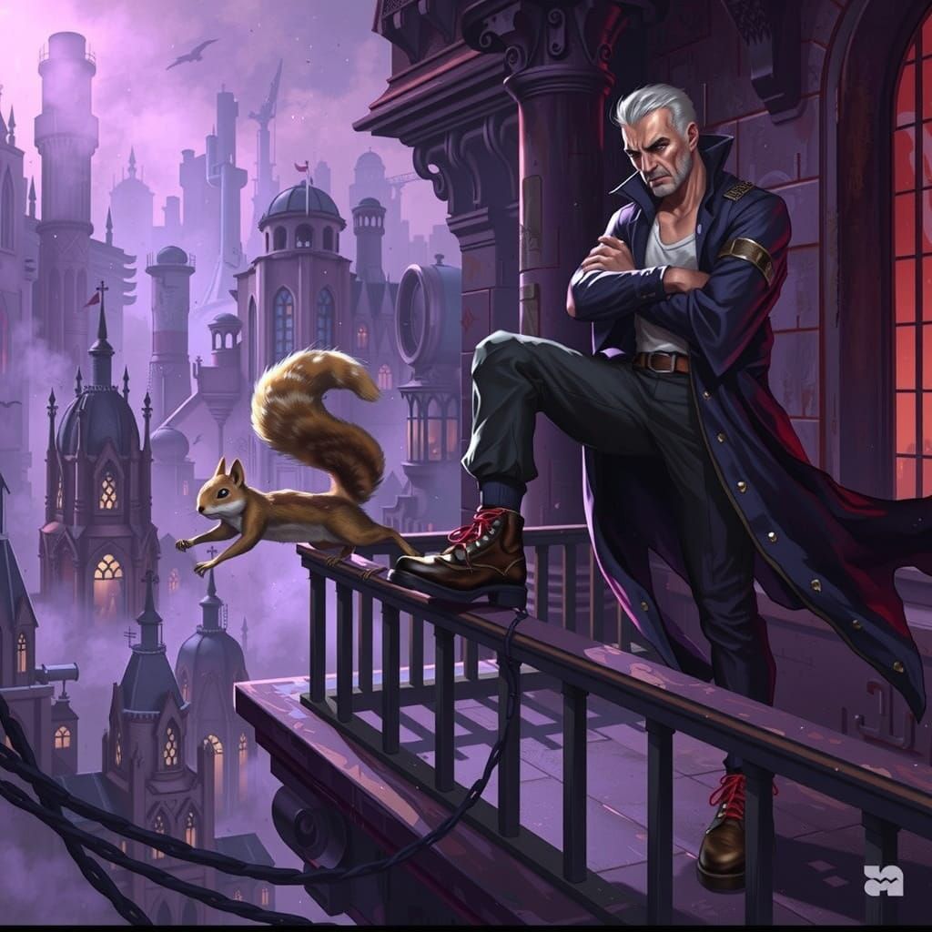 Silco's Balcony Brooding Interrupted: Noir Cyberpunk Scene