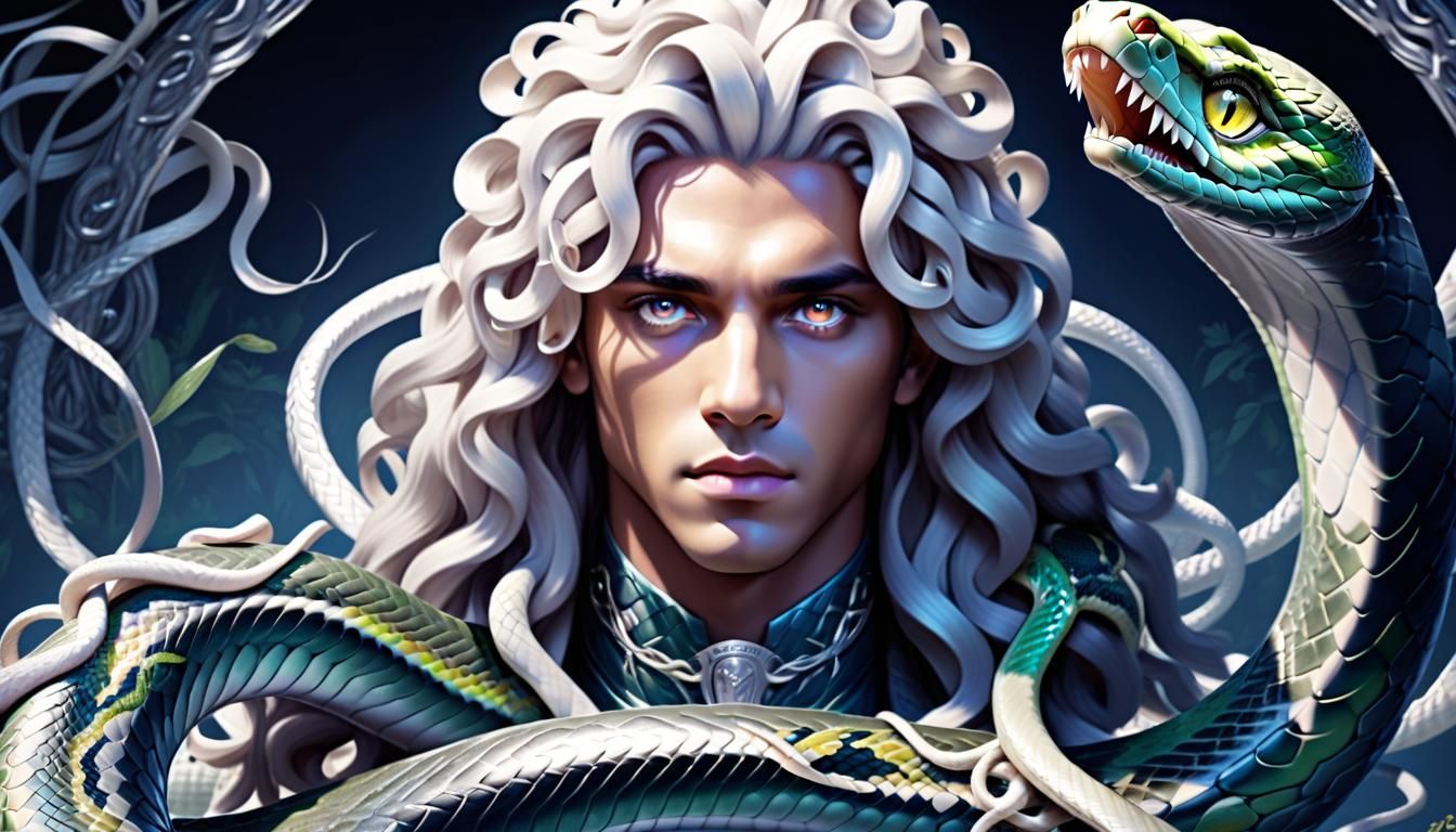 Handsome Male Medusa with Glowing Eyes