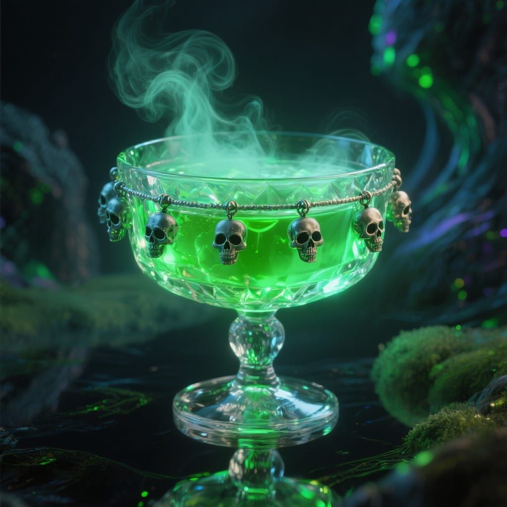 Glowing Crystal Goblet with Skull Charms